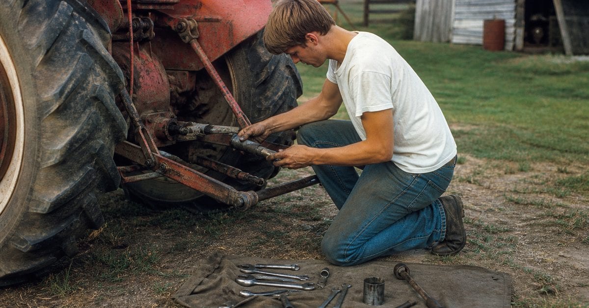 14 Skills Every Farm Kid Had That City Kids Today Would Never Survive 8 Farm teenager maintaining a tractor hitch in the late 1960s