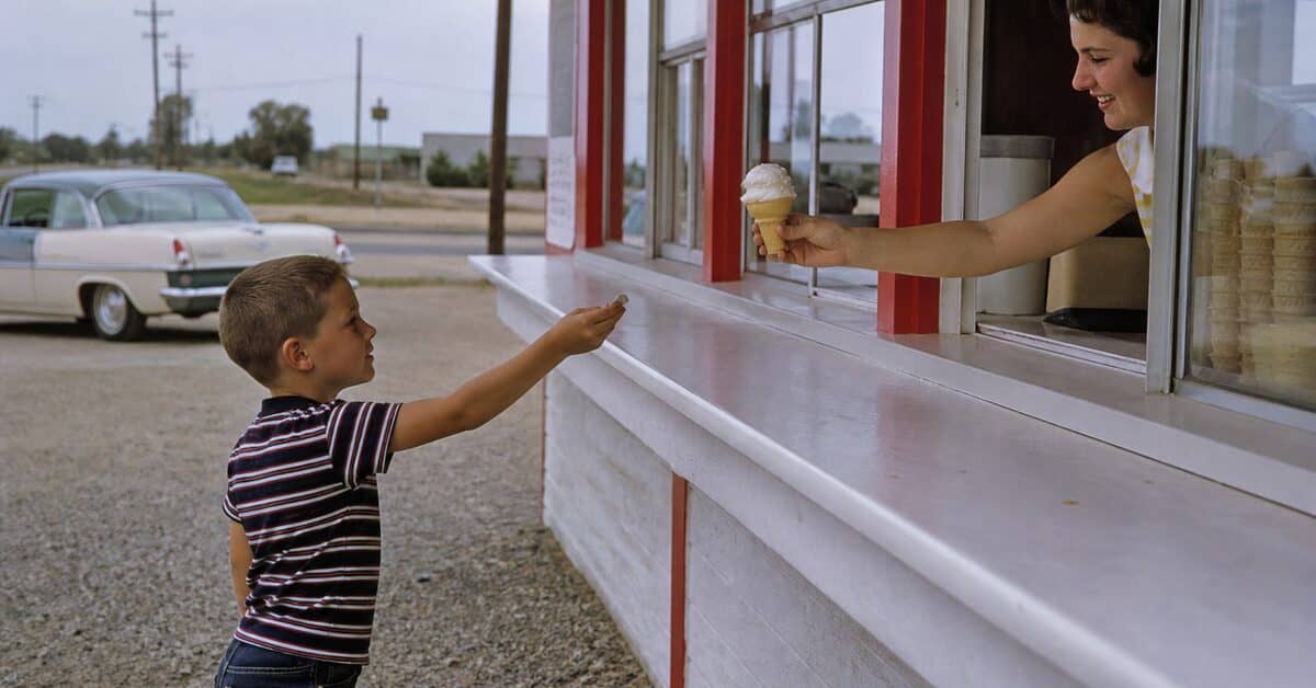 14 Things You Could Buy for a Nickel in 1960 (That Cost $20+ Now) 10 Child buying an ice cream cone with a nickel in 1960