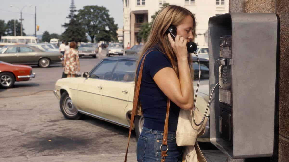 Authentic 1970s photo of a payphone