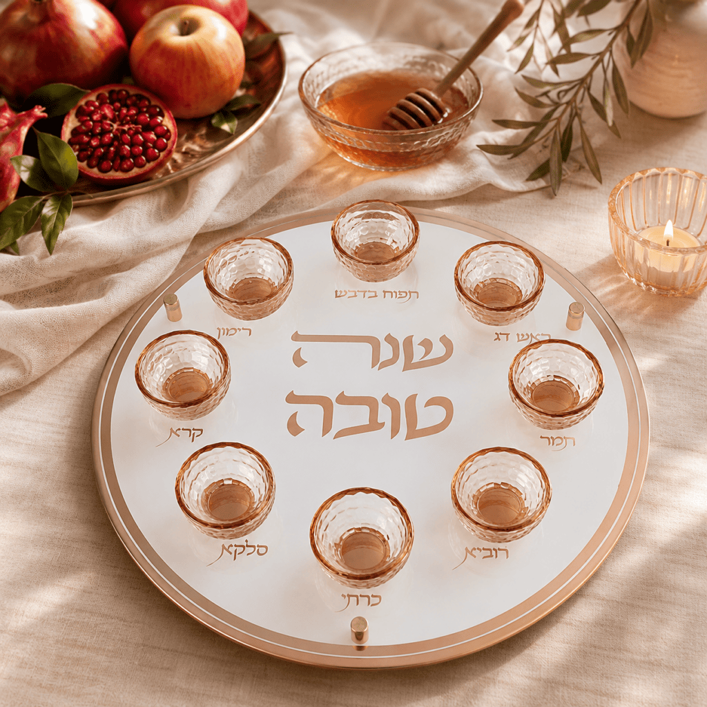 צלחת מהודרת לראש השנה מזכוכית שקופה | שמפניה