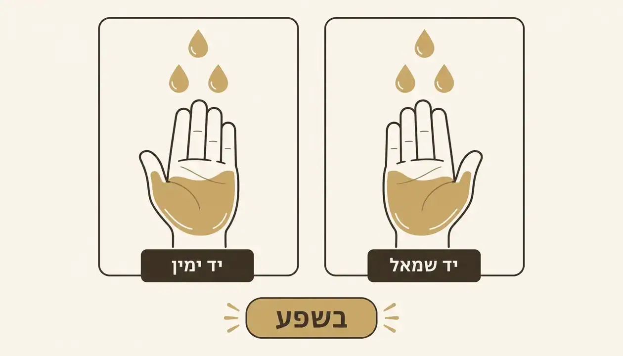 שפיכת מים על כף היד לנטילת ידיים