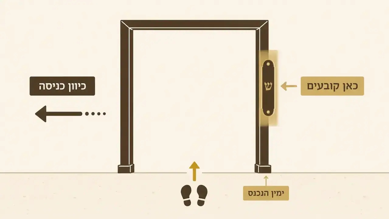 הסבר ויזואלי לזיהוי הצד הנכון לקביעת מזוזה בפתח