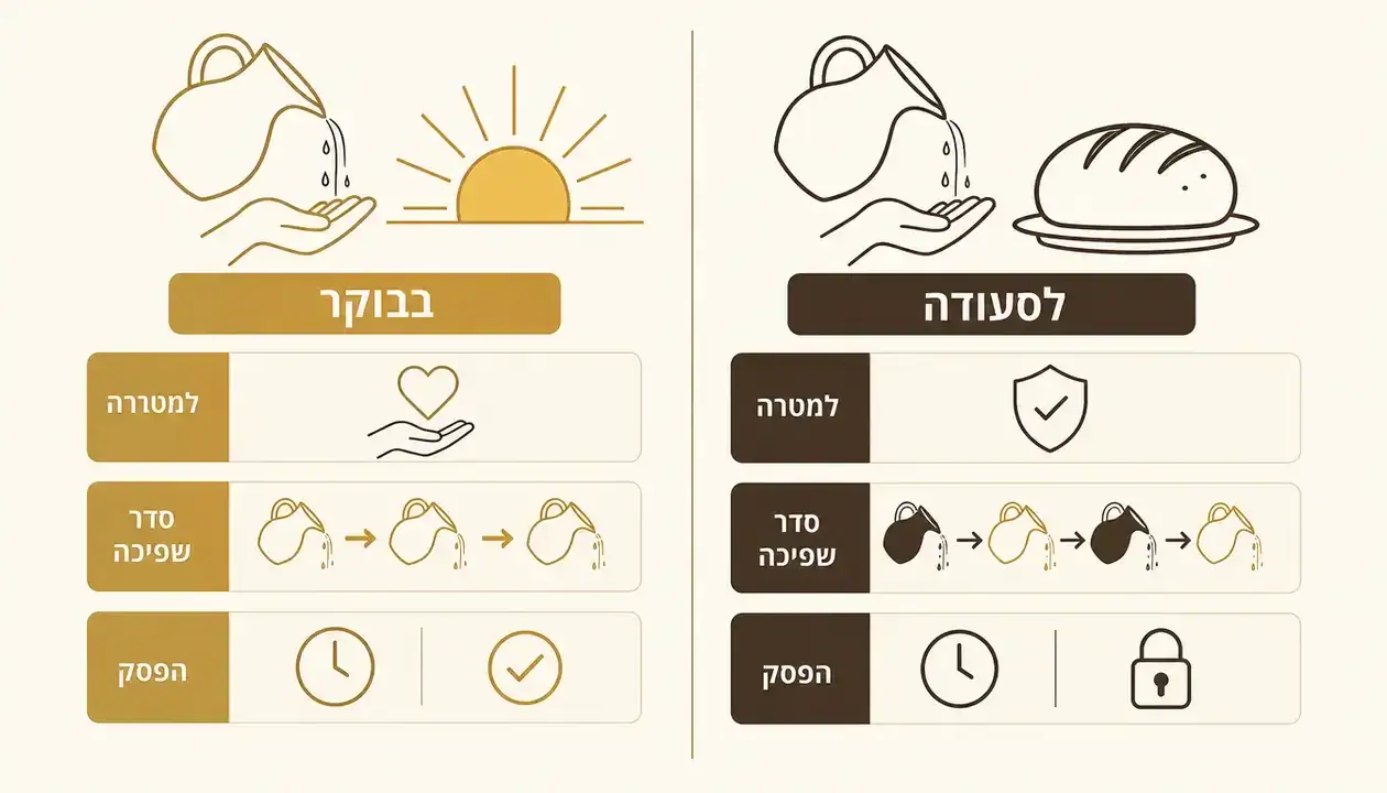 ההבדל בין נטילת ידיים בבוקר לנטילה לפני הסעודה