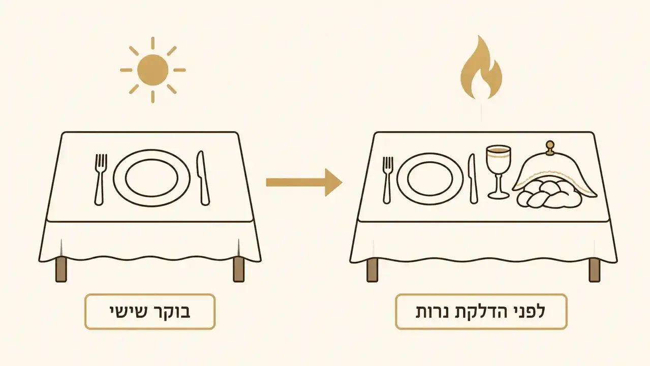 הכנת שולחן שבת בשלבים, מהבוקר ועד סמוך להדלקת הנרות