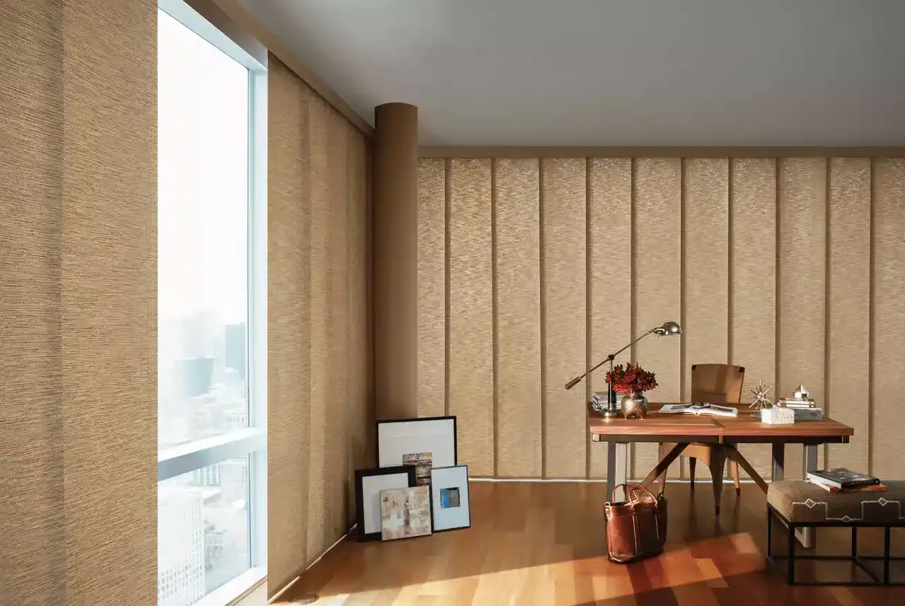 Hunter Douglas Skyline Gliding Window Umstead Cotton-Like Fabric in Permisson