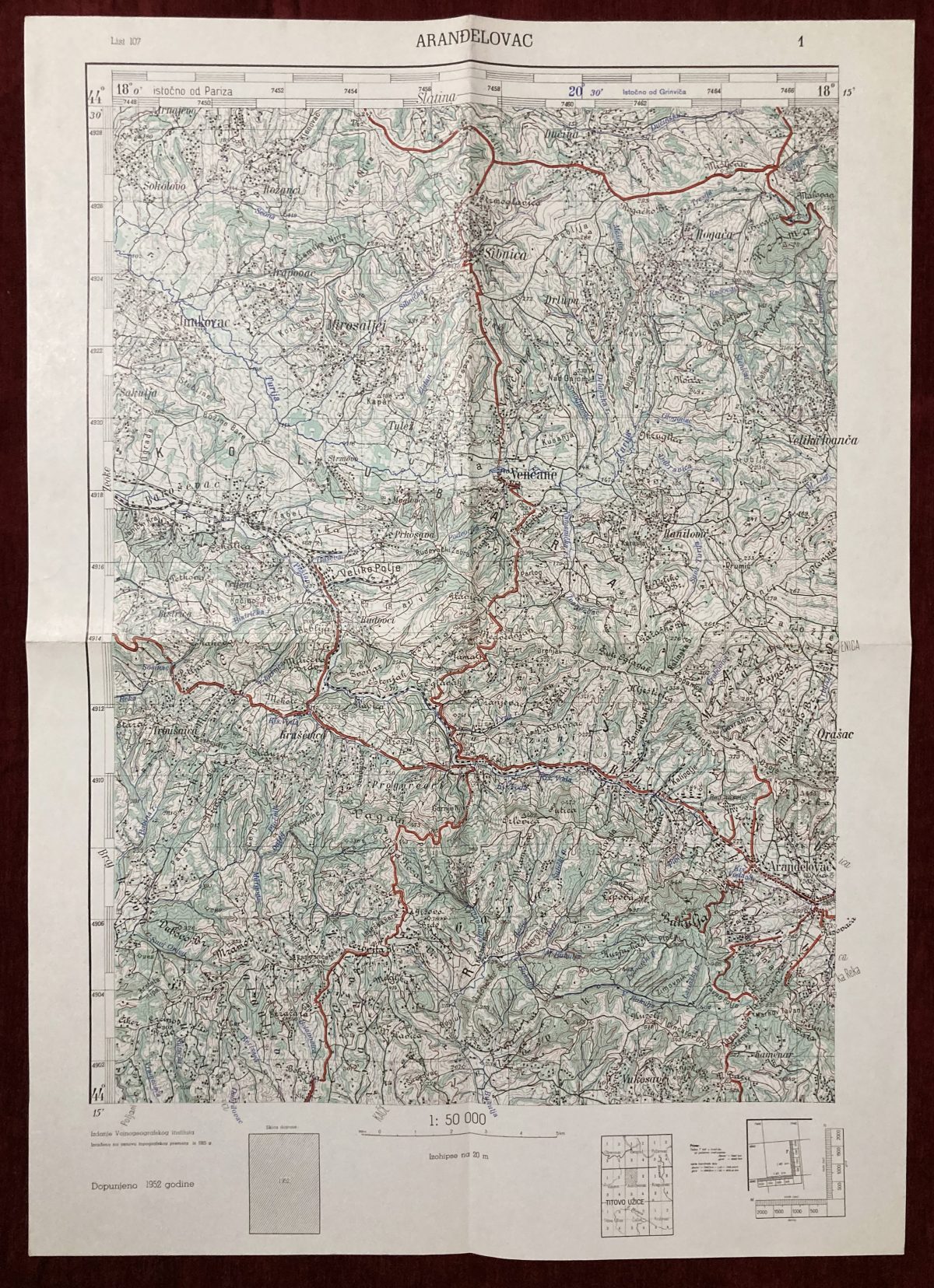 1952 Original Military Topographic Map Arandjelovac Bukulja Kosmaj Serbia - Image 1