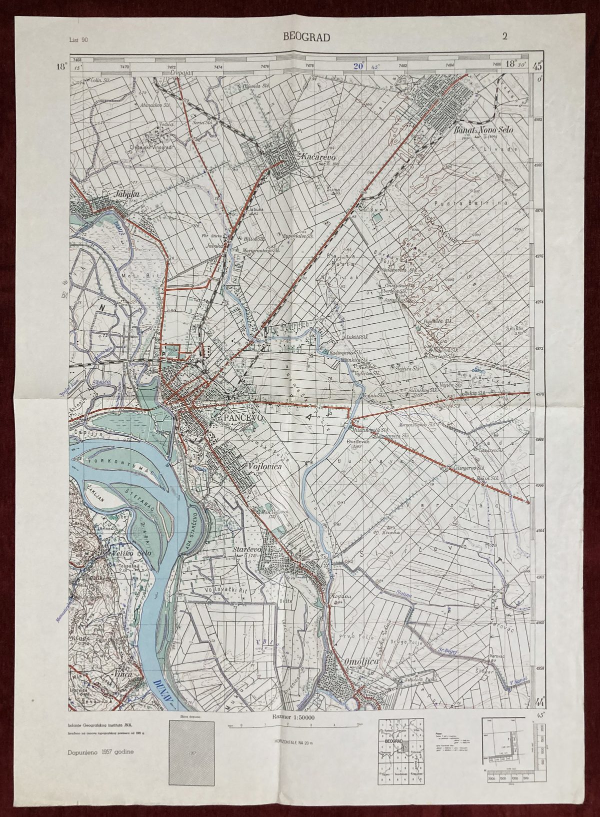 1957 Military Topographic Map Belgrade Beograd Pancevo Serbia Yugoslavia Plan - Image 1