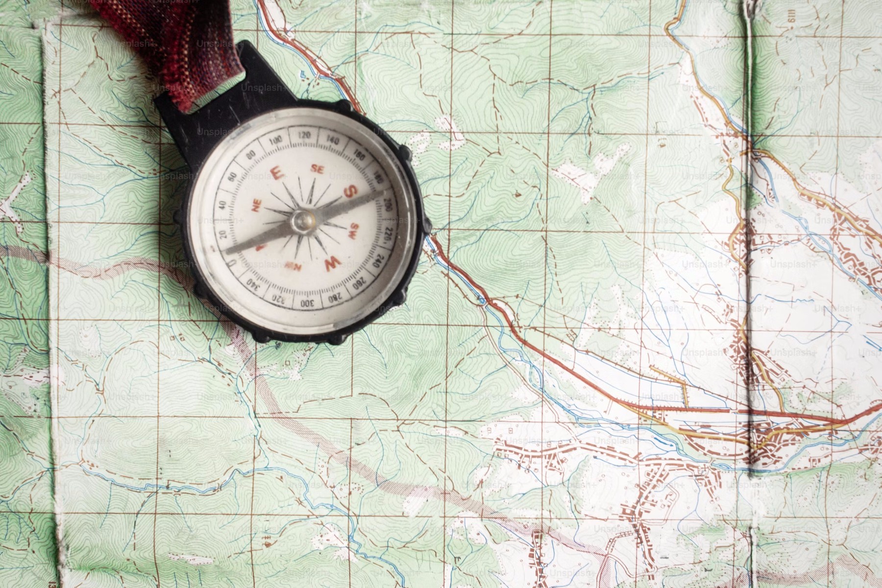Fine example of the vintage nautical map with a compass.