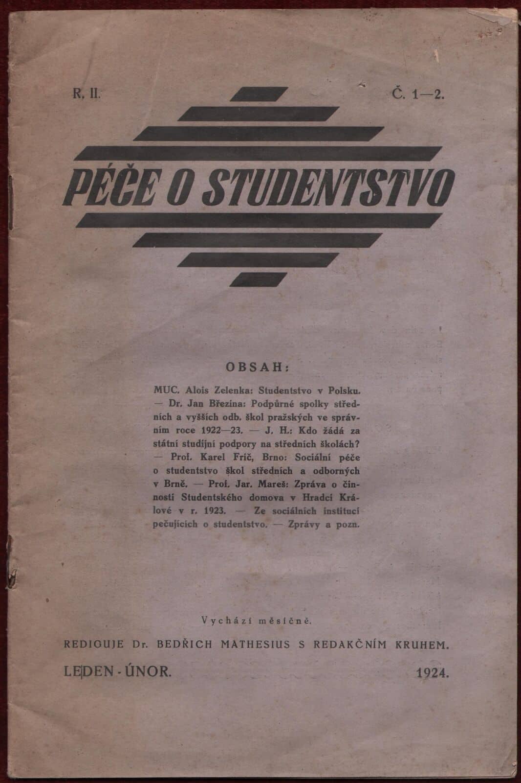 Pece o studentstvu Socialism Education Czech Prague Students Care 1924 - Image 1