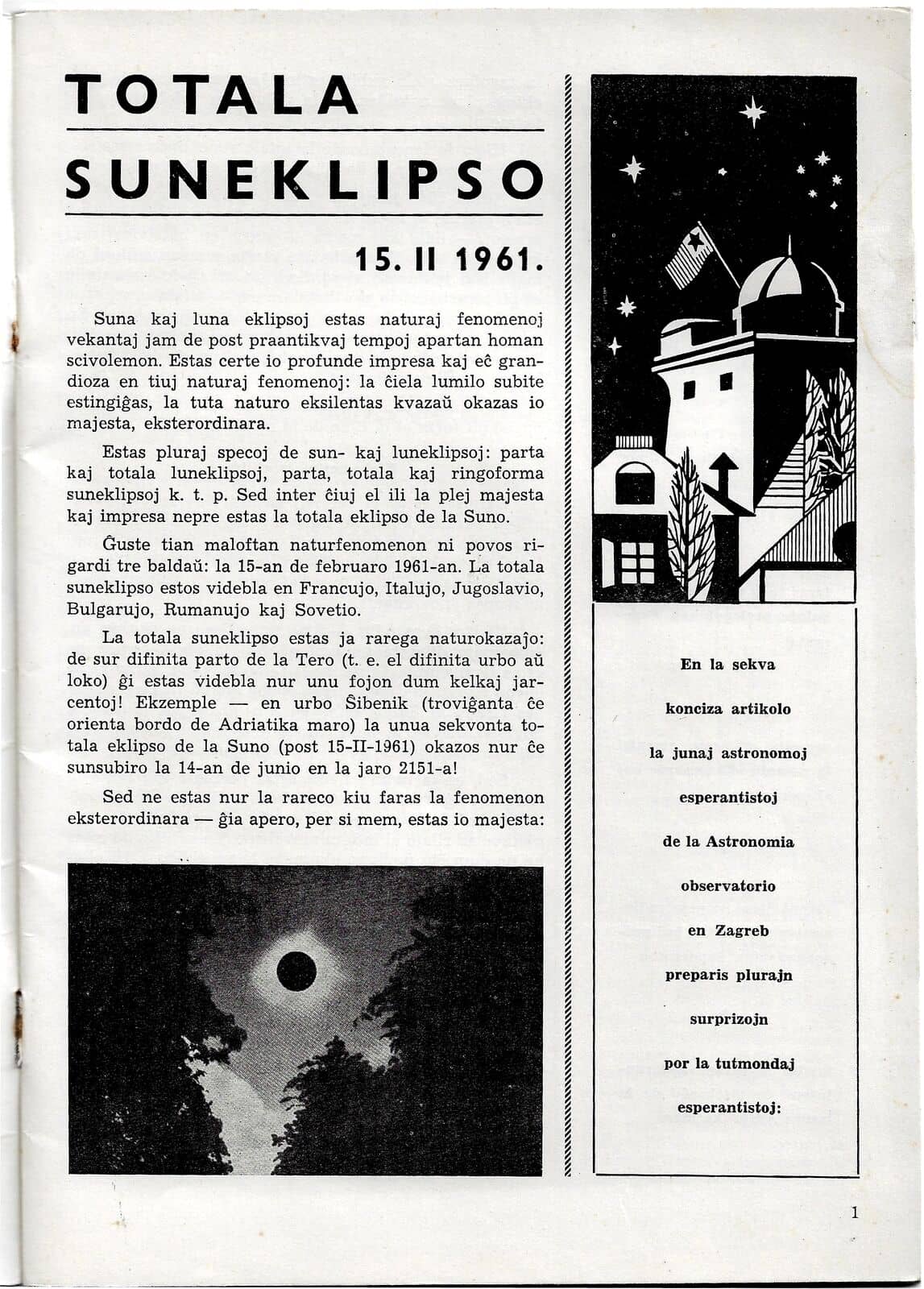 1960 Vintage Brochure Totala Suneklipso Sun Eclipse 1961 Esperanto Illustrated - Image 2