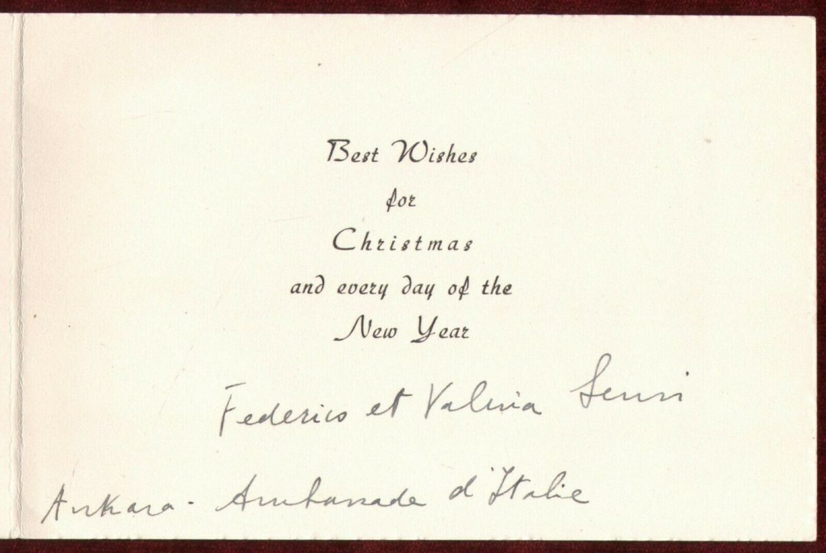 1950s Original Christmas Card Ankara Turkey Ambassador Italy Signed New Year - Image 2