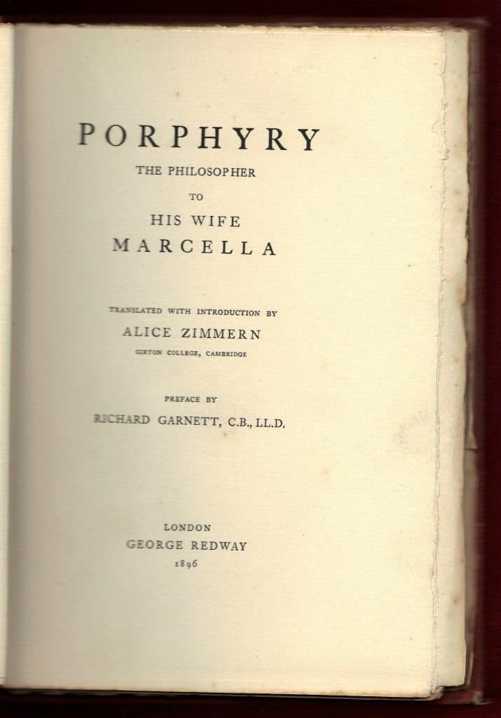 Title page of the Zimmern book Porphyry the Philosopher to his wife Marcella.