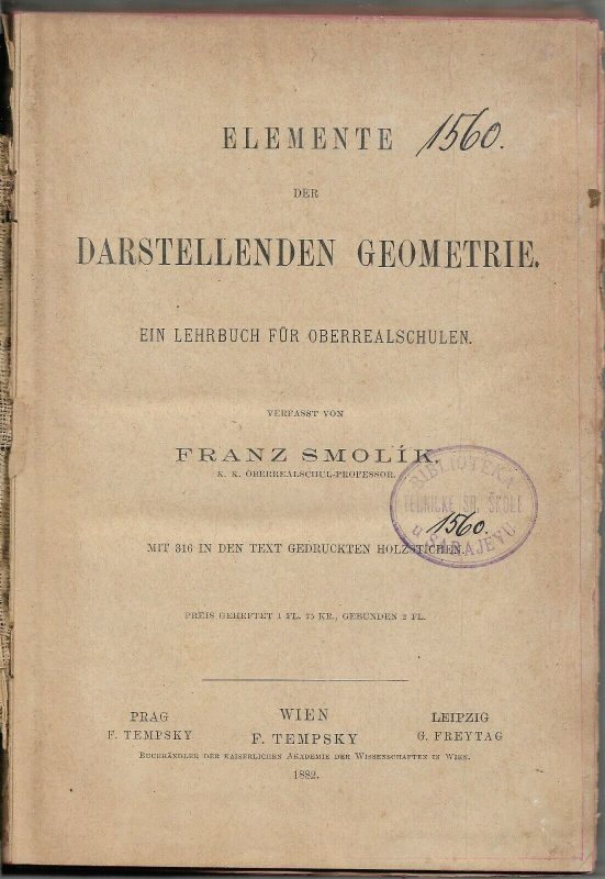 Elemente der darstellenden Geometrie Smolik Geometry Textbook 1882 - Image 2