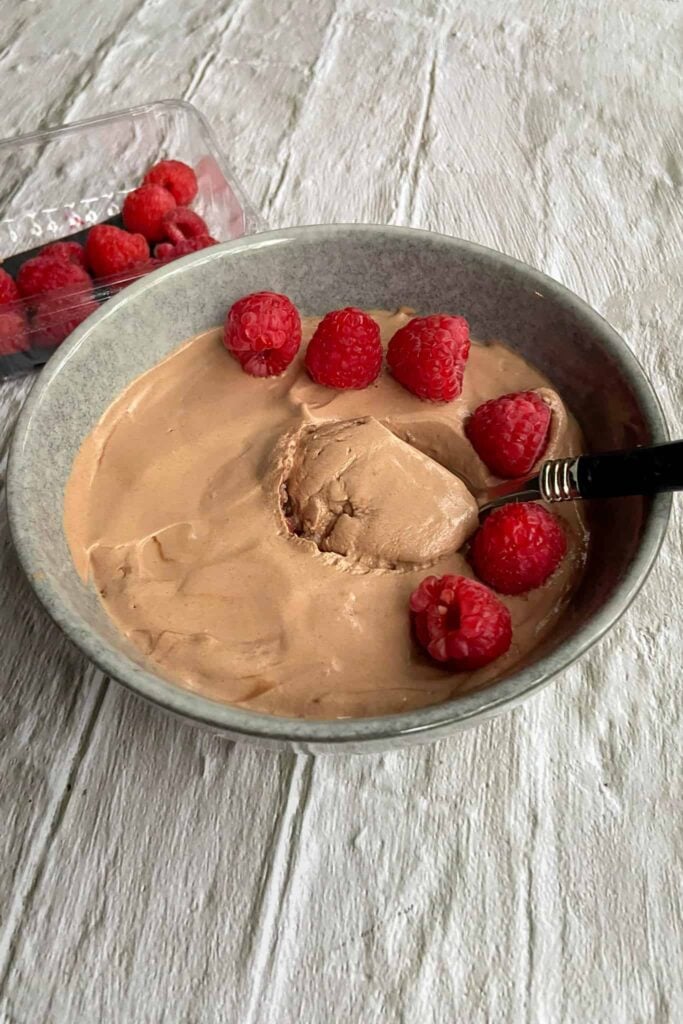 Overnight Weetabix with choclate and raspberry.