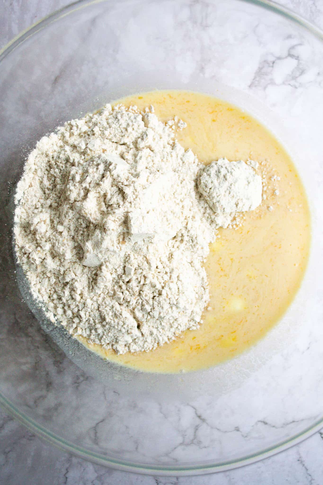 Bread batter dry and wet ingredients.