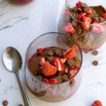 Vegan chocolate mousse in a cup.