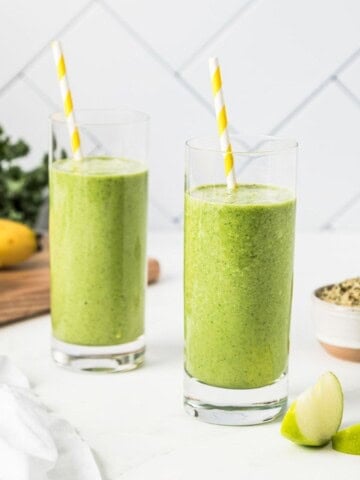 Thumbnail image of two green kale apple smoothies.