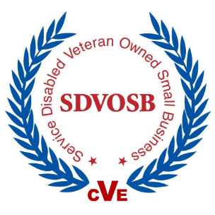 SDVOSB Seal with Blue Laurel Wreath and Veteran-Owned Business Certification.