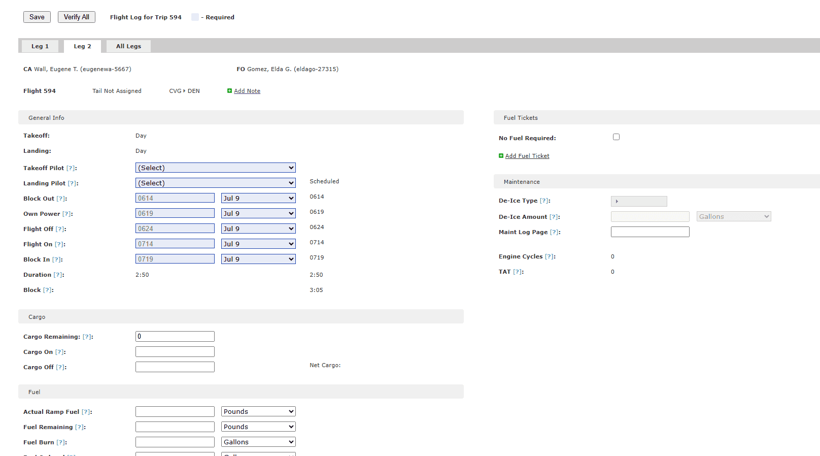 Real-time flight schedule management software interface for airline operations and crew scheduling.
