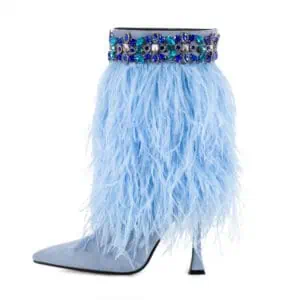 The Foxy Blue Suede Stiletto Boot With Premium Feathers