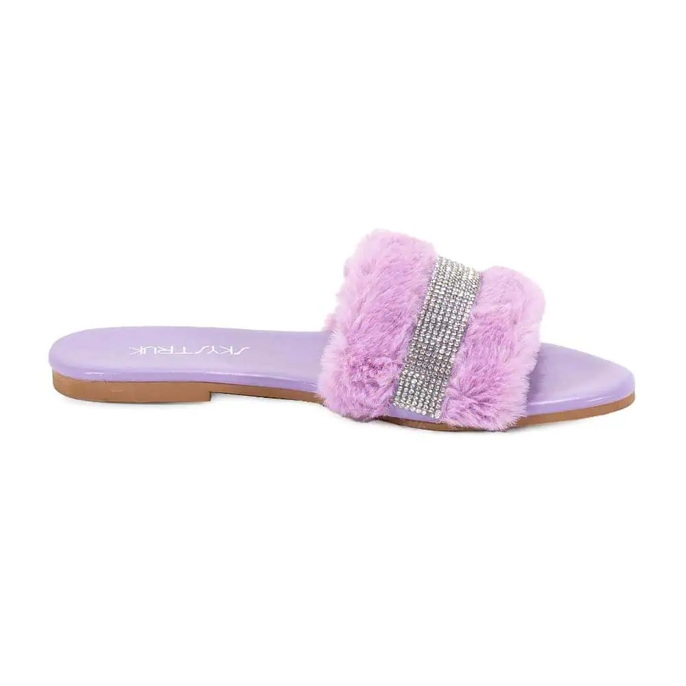 inner side view of the Lilac Sequined Fluffy Faux Fur Slipper
