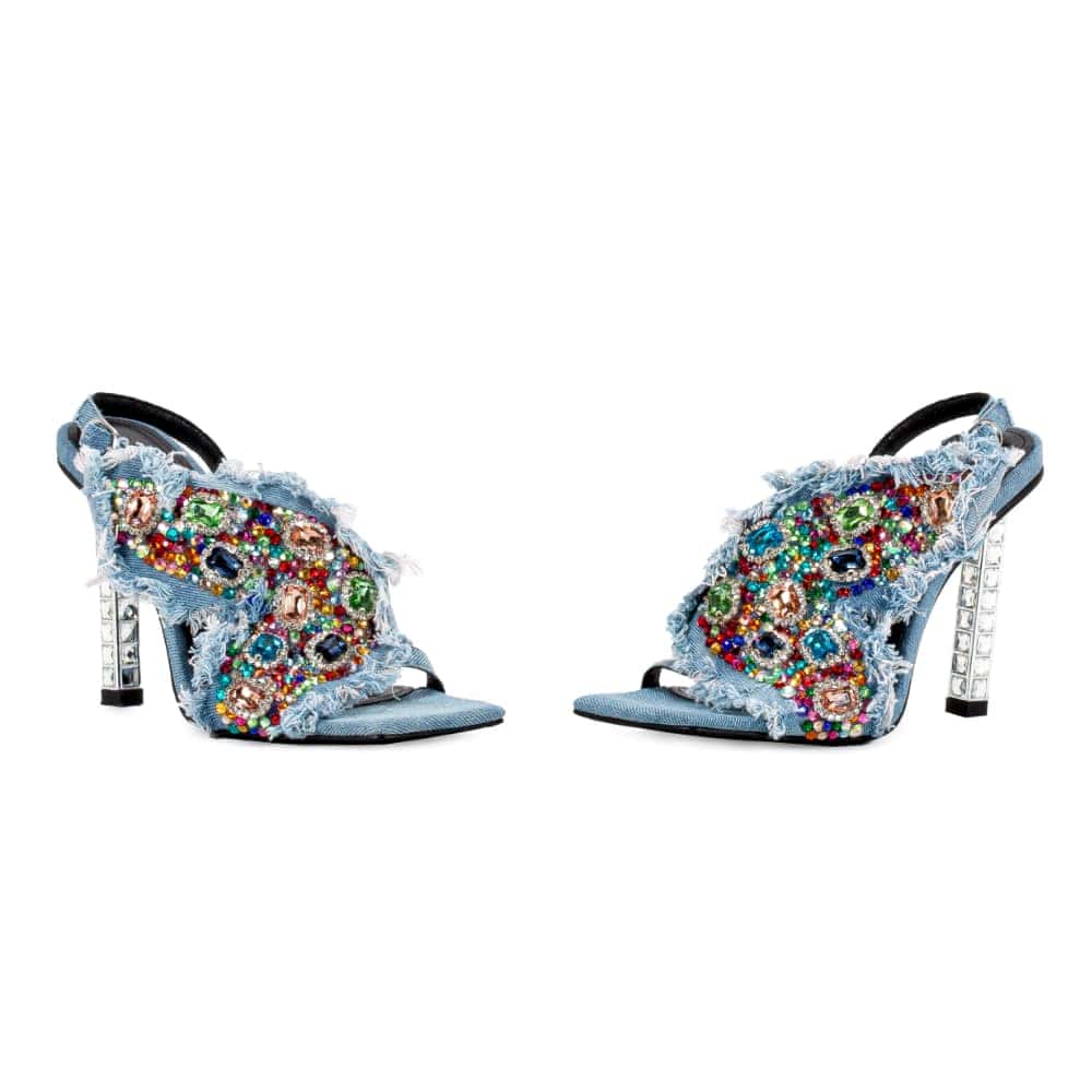 The Doris Sailor Denim Stiletto with Colorful Diamonds