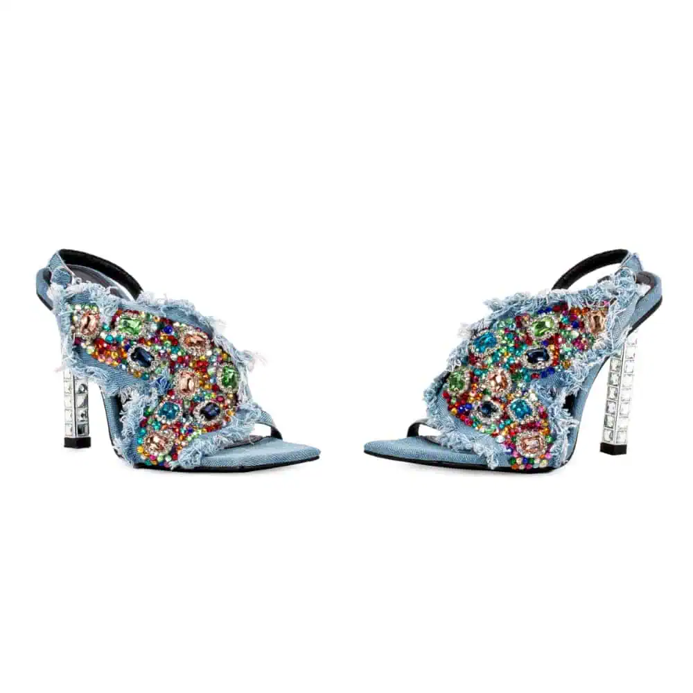 The Doris Sailor Denim Stiletto with Colorful Diamonds