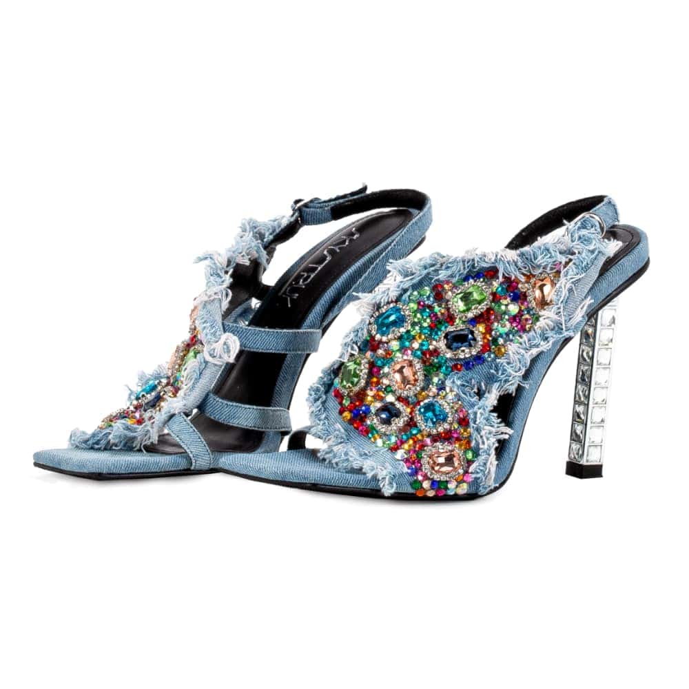 The Doris Sailor Denim Stiletto with Colorful Diamonds