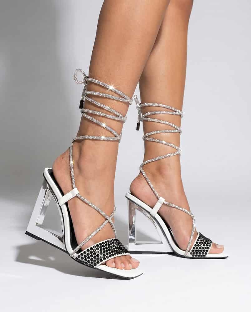 The Riviera: White Chrome Wedge with Black Diamonds