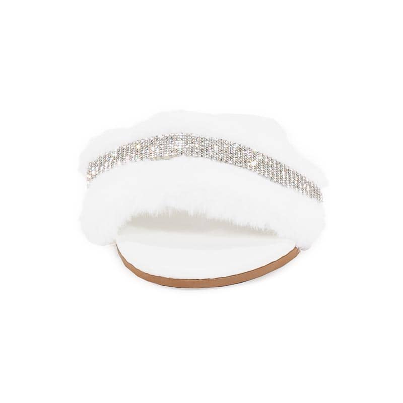 White Sequined Fluffy Faux Fur Slipper - Image 4