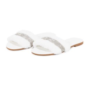 White Sequined Fluffy Faux Fur Slipper