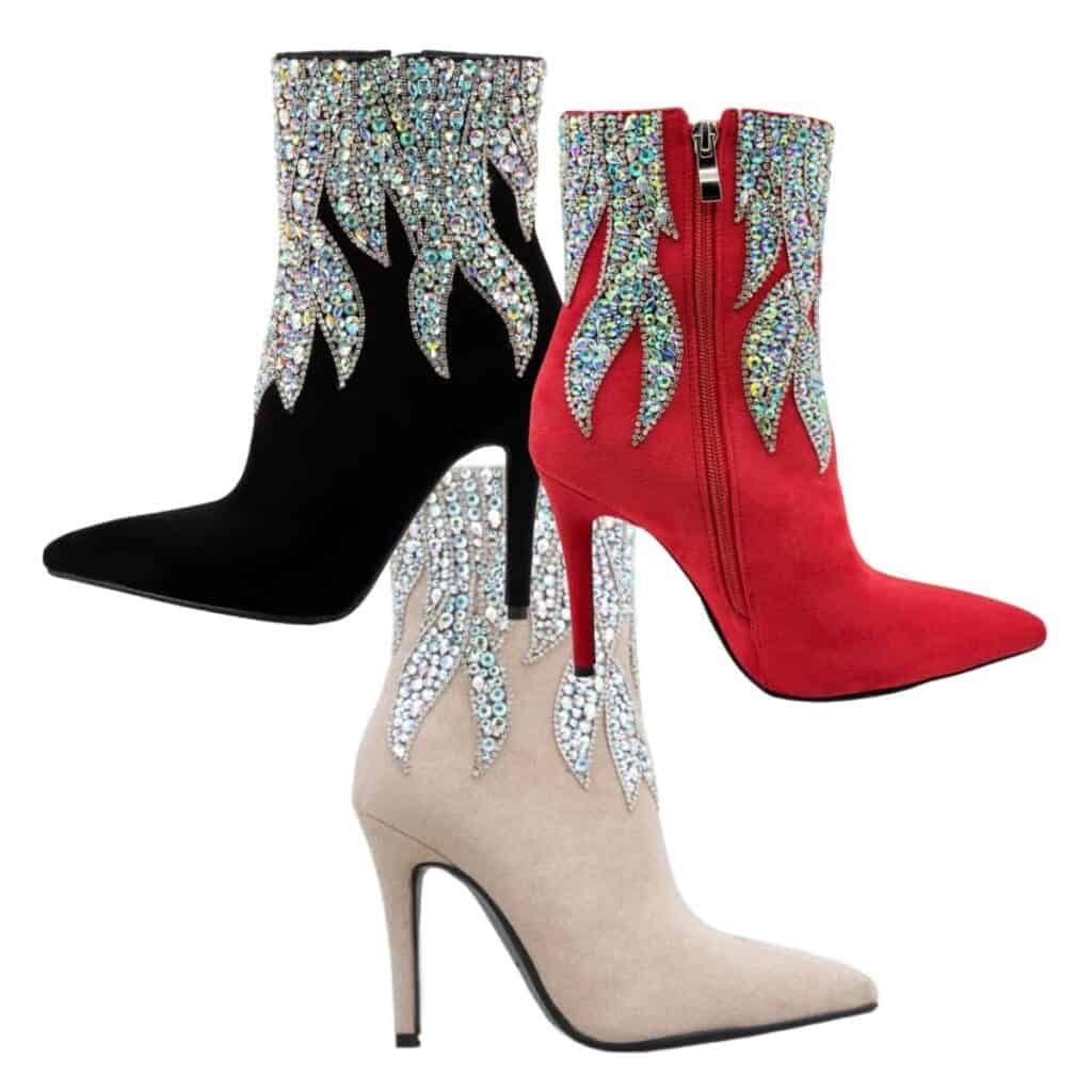 the Momoo Classic suede stilettos in 3 colors, red, black and champagne
