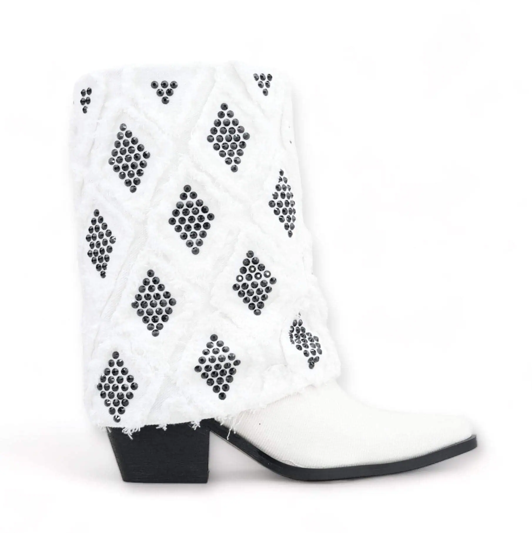 Gram Glam White Denim Boot and Black Crystal Diamonds