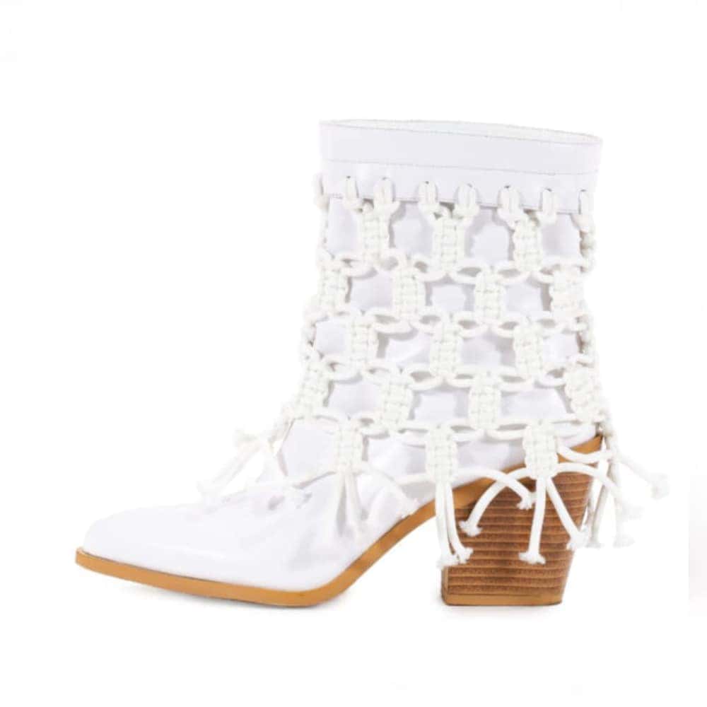 Hand-Braided White Leather Boot