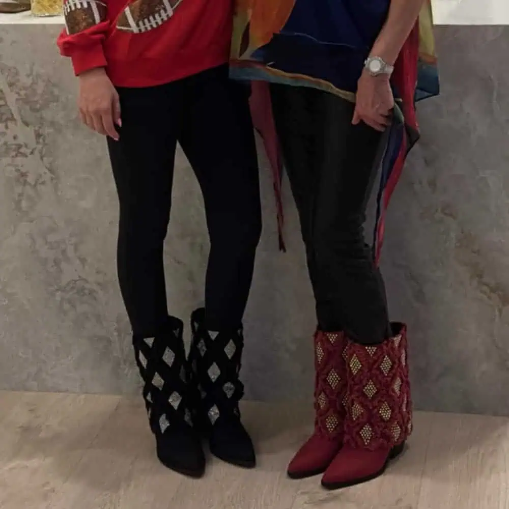 SkyStruk Gram Glam boots, Black and silver and Cabernet Red Boots