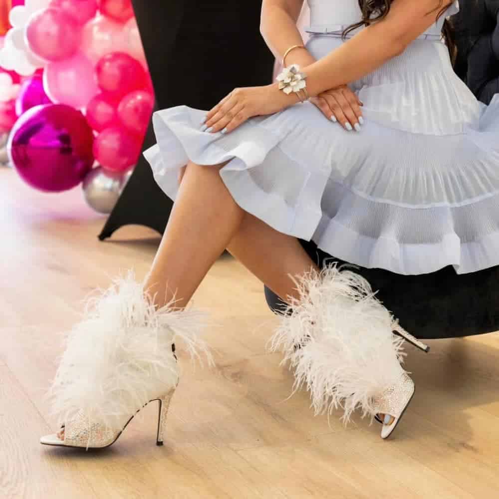 The Foxy Open-Toe White Stiletto with Premium Feathers - Image 7