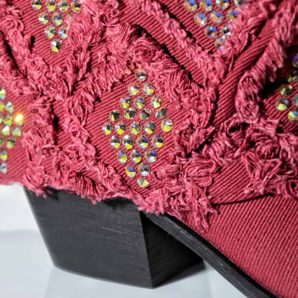 Bottom view of the Gram Glam Cabernet Red Boots with Cuff and over 1100 crystal diamonds