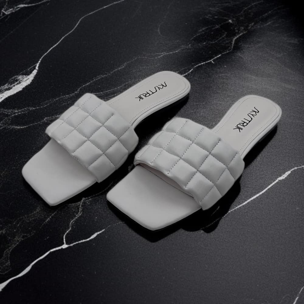 Skylar: White Leather Flat Mules, Open-Toe Backless Sandals