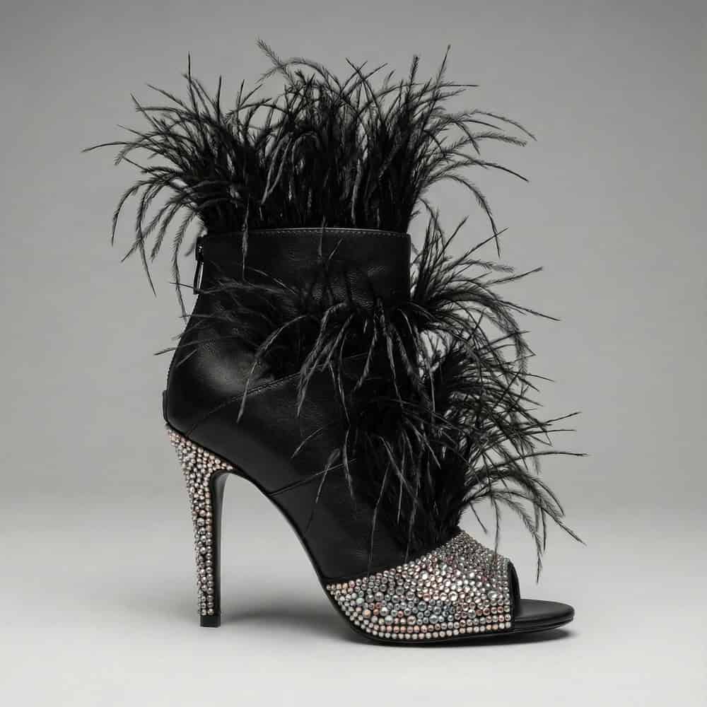 The Foxy Open-Toe Black Stiletto with Premium Feathers - Image 3