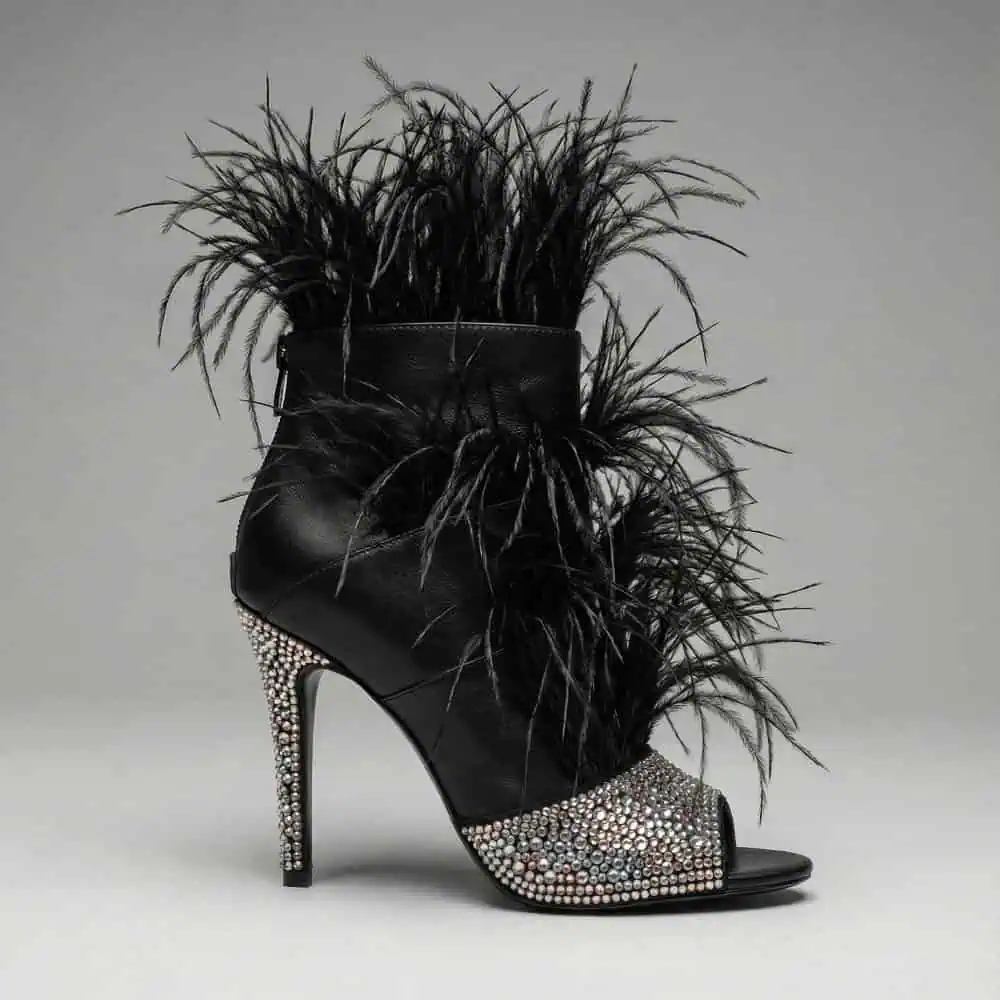 The Foxy Open-Toe Black Stiletto with Premium Feathers - Image 3