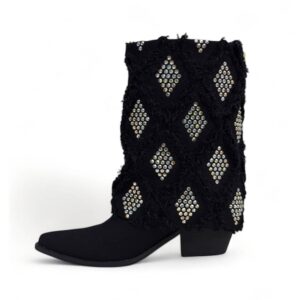 Gram Glam black denim boots with crystal diamonds