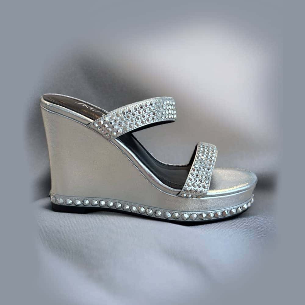 The Markey Silver Leather Wedge Heels with Crystals