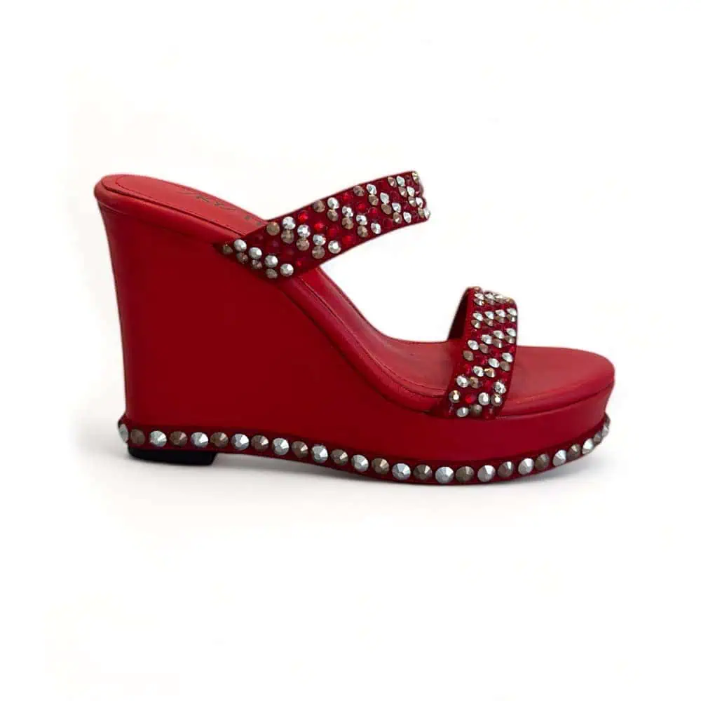 The Markey - Red Leather Wedge Heels with Crystals - Image 2