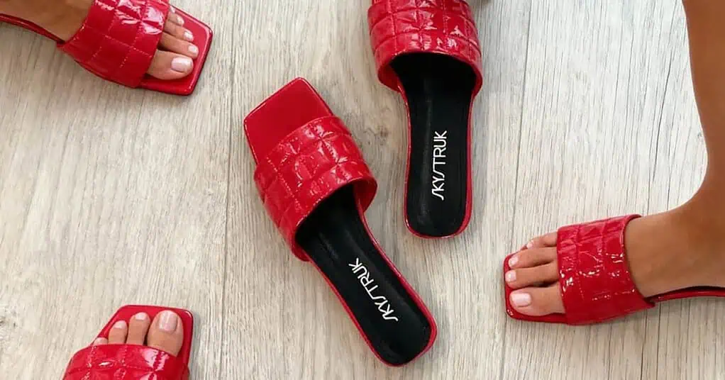 The SkyStruk Skylar Red Flat Leather Sandals