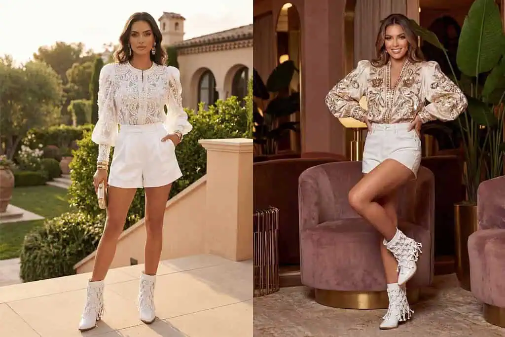 2 SkyStruk models with white booties, guide how to style booties in 2026