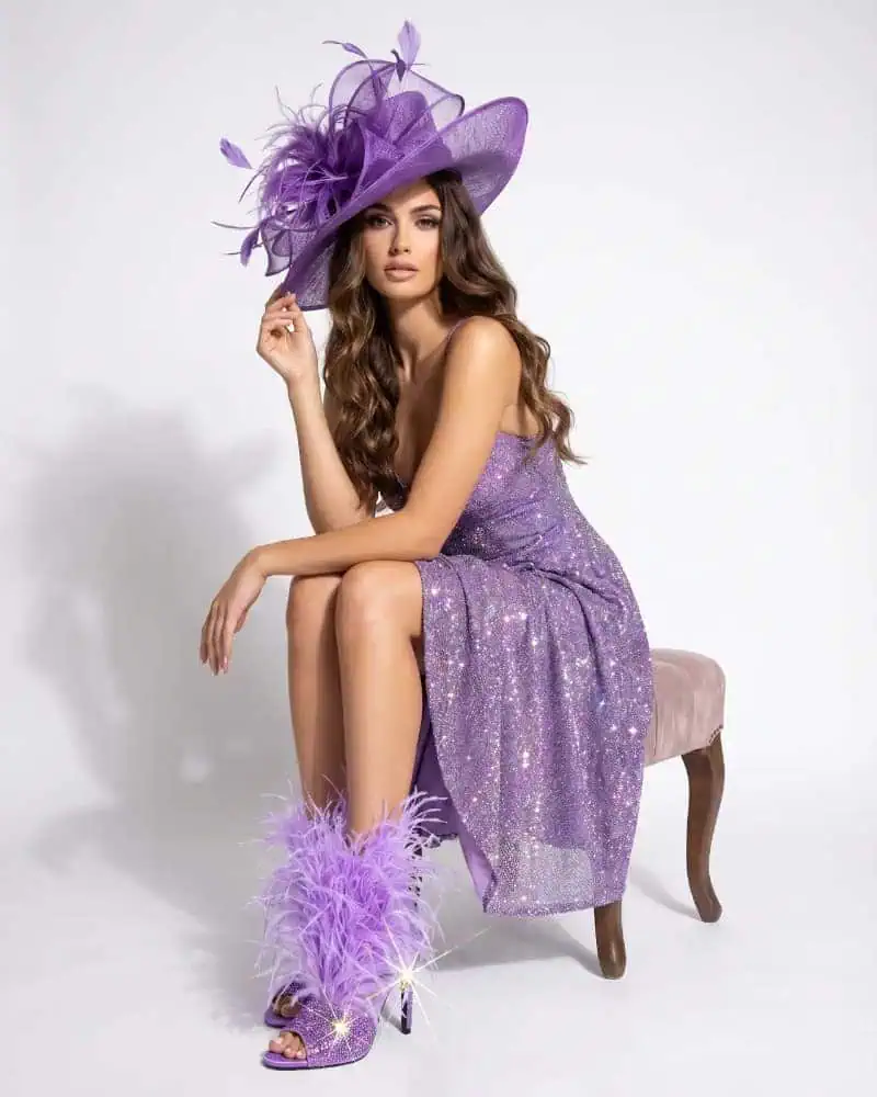 female model with hat and SkyStruk Foxy Stiletto Fur Heels