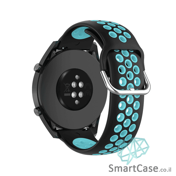 רצועת סיליקון ספורט בצבע שחור כחול עם אבזם לשעוני גלקסי וואווי גרמין הואמי