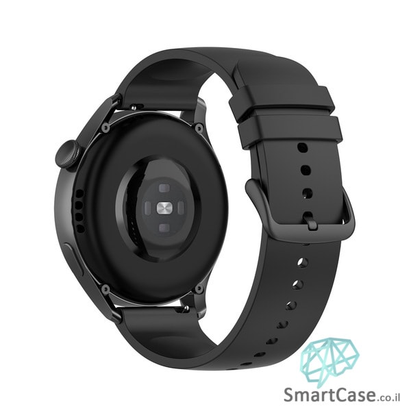 רצועת סיליקון חלקה בצבע Black אבזם שחור לשעוני גלקסי וואווי גרמין הואמי