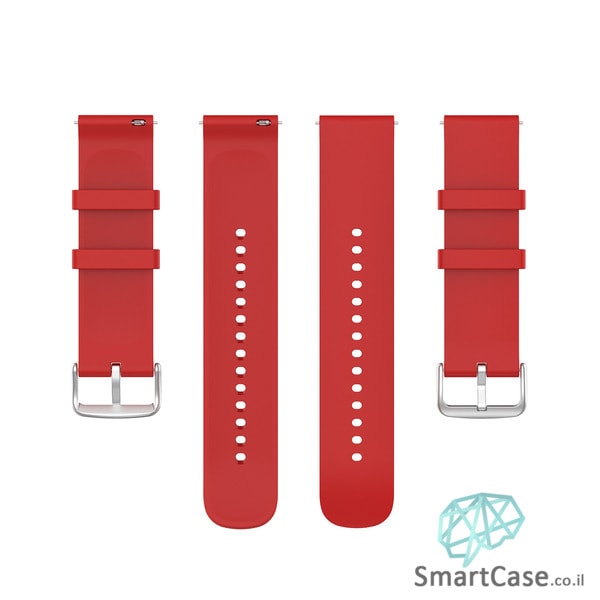 רצועת סיליקון חלקה בצבע Red אבזם כסוף לשעוני גלקסי וואווי גרמין הואמי