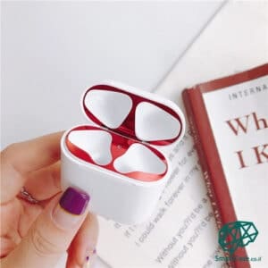 מדבקה אטימה לאיירפודס נגד אבק ולכלוך אדום מטאלי